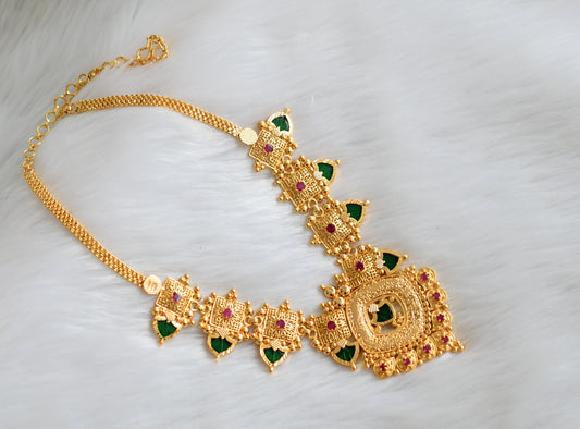 Gold tone pink-green palakka Kerala style necklace dj-39241