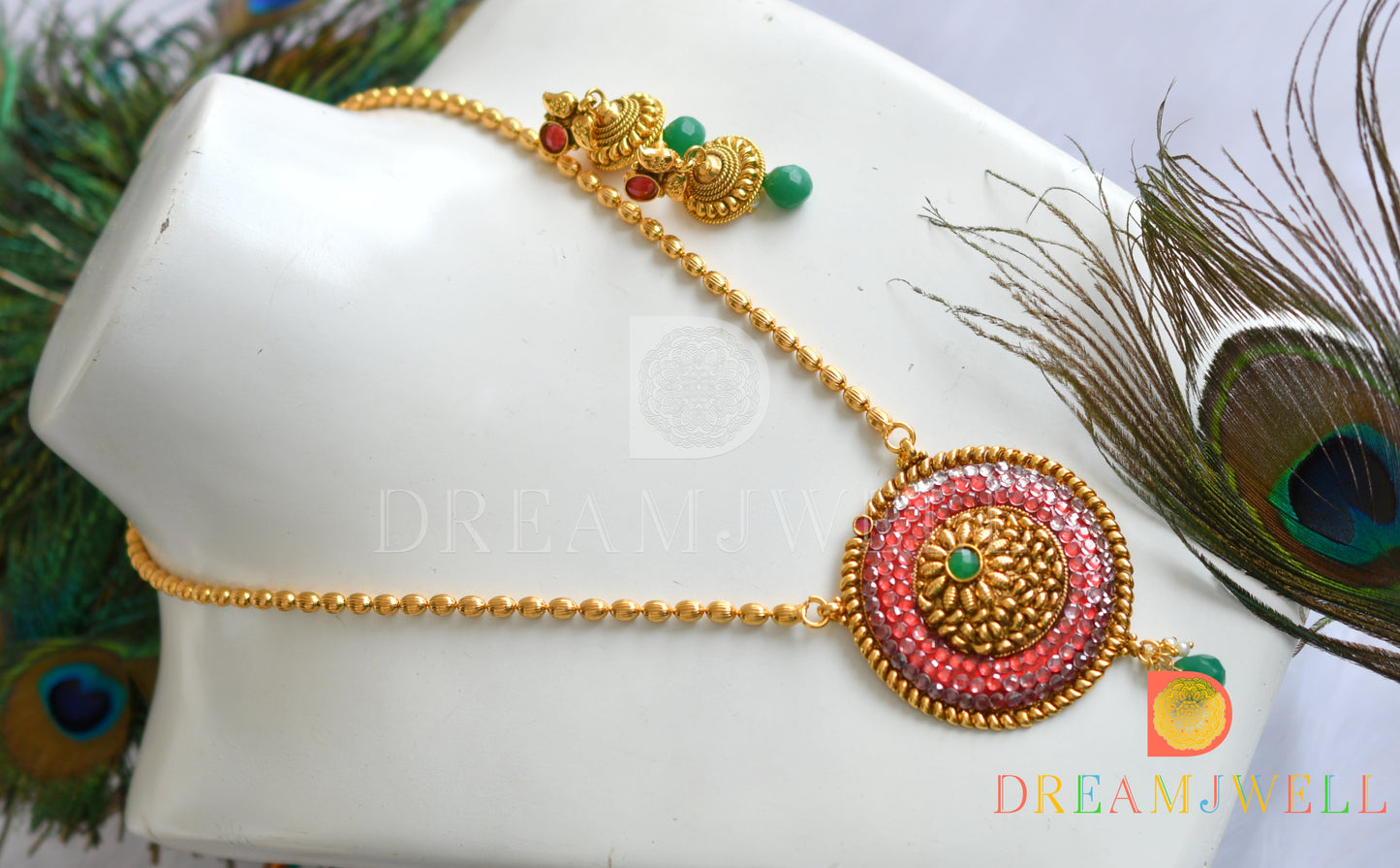 Antique Transparent stone Pink-green Meenakari Necklace Set dj-01312