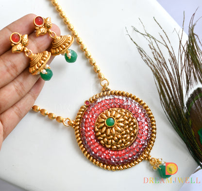 Antique Transparent stone Pink-green Meenakari Necklace Set dj-01312