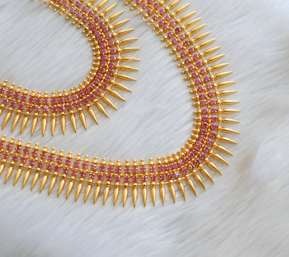 Gold tone pink stone mulla mottu Kerala style haar with necklace dj-40821