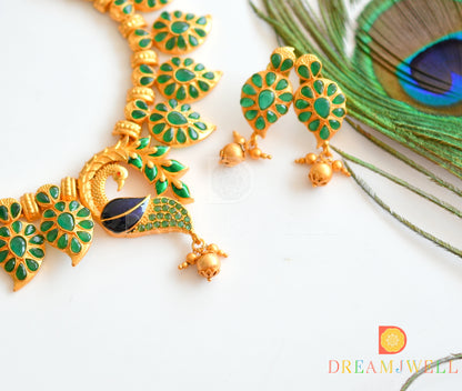 Matte Finish Emerald Peacock Necklace Set -dj10223