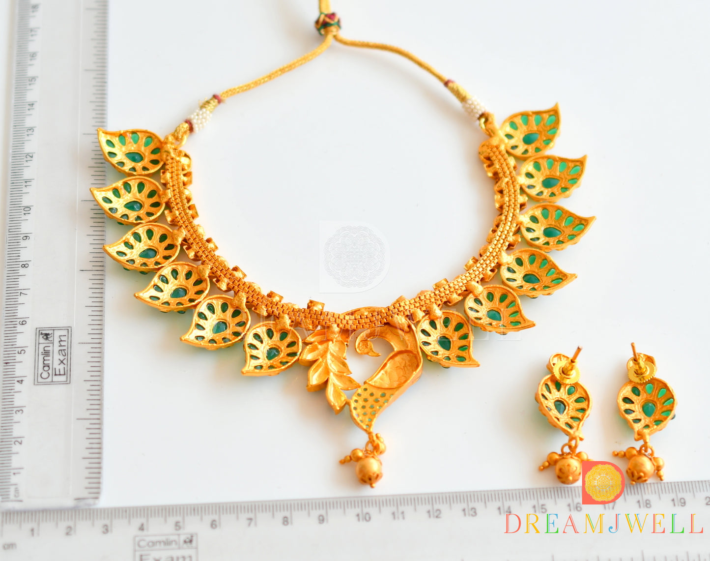 Matte Finish Emerald Peacock Necklace Set -dj10223