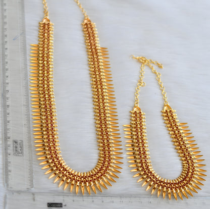 Gold tone pink stone mulla mottu Kerala style haar with necklace dj-40821