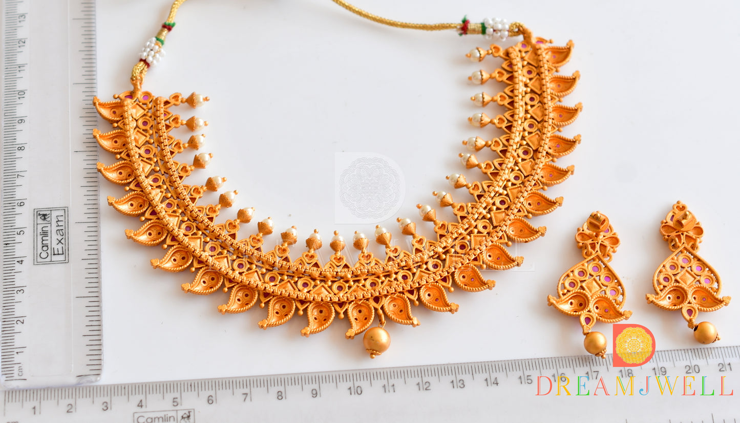 Matte Finish Ruby Pearl Mango Necklace Set-dj10271