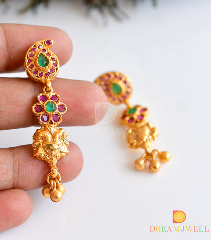 Gold tone Ruby-emerald Mango necklace With Screw Back Earrings dj-10020