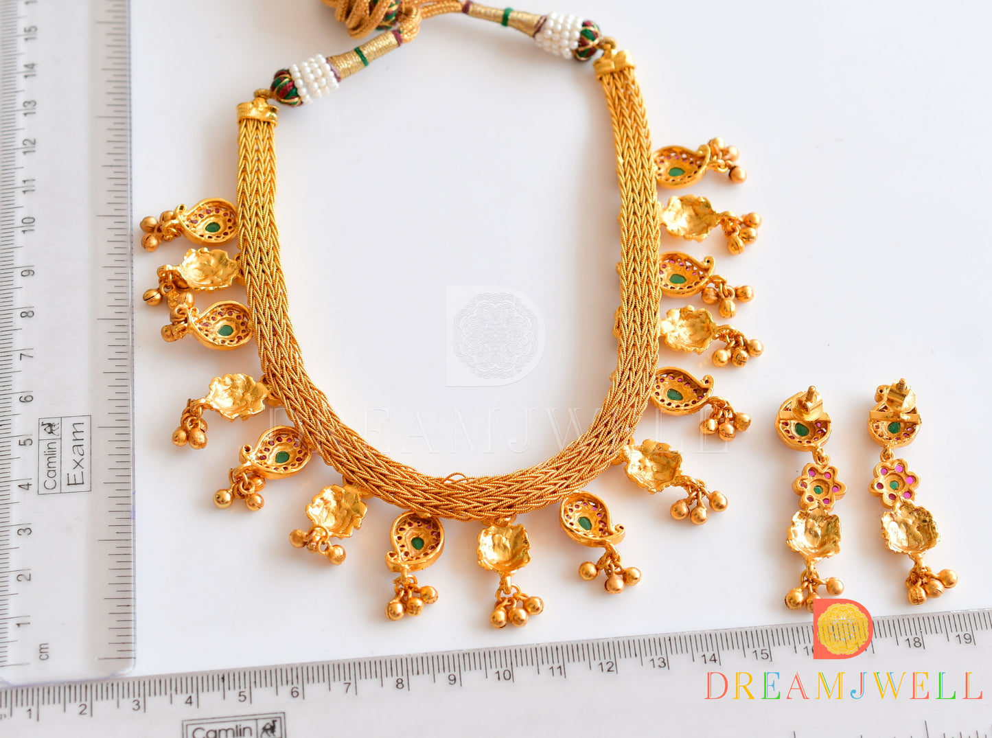 Gold tone Ruby-emerald Mango necklace With Screw Back Earrings dj-10020