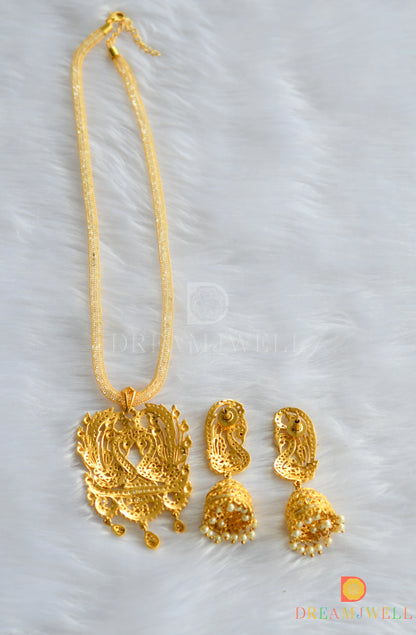 Gold tone cz designer peacock necklace set dj-01347