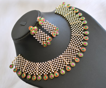 Gold tone Cz-ruby-emerald bridal necklace set dj-02435