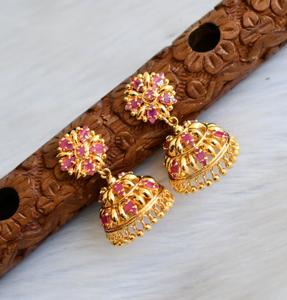 Gold tone pink Kerala style jhumkka dj-40832