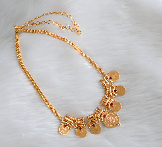 Gold tone pink stone Lakshmi coin Kerala style necklace dj-39244