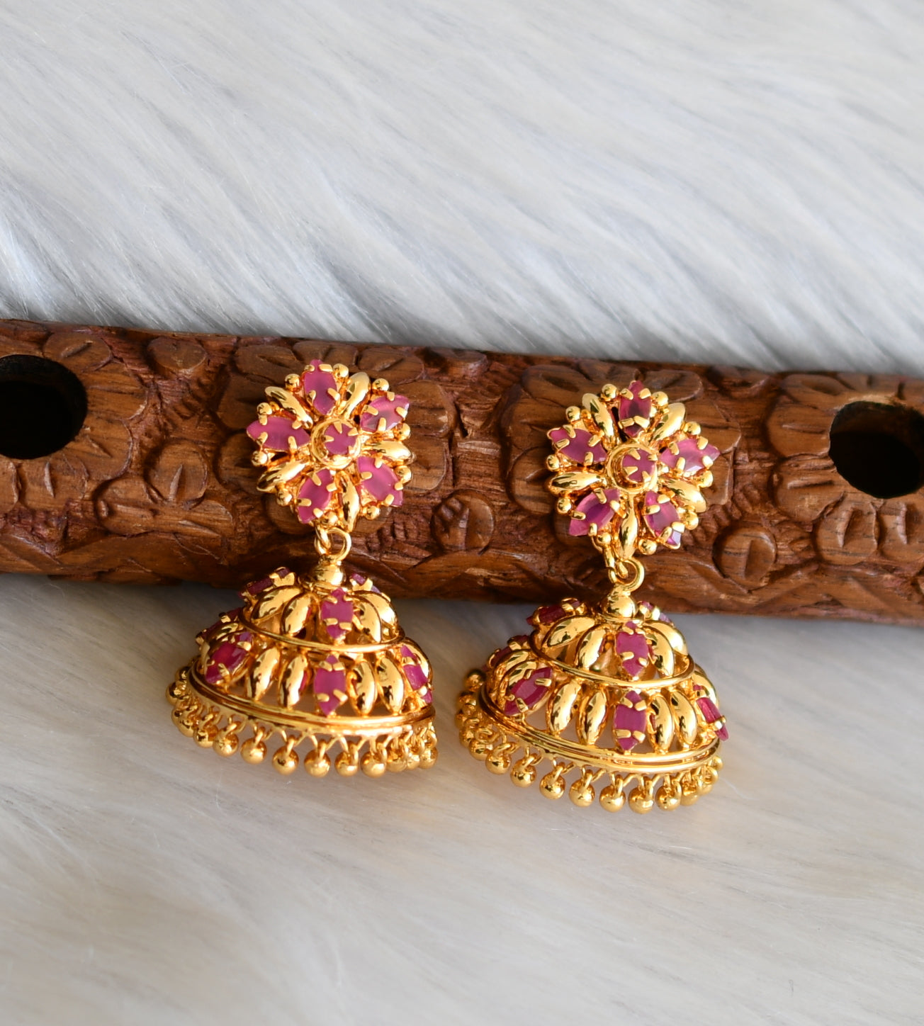 Gold tone pink Kerala style jhumkka dj-40832