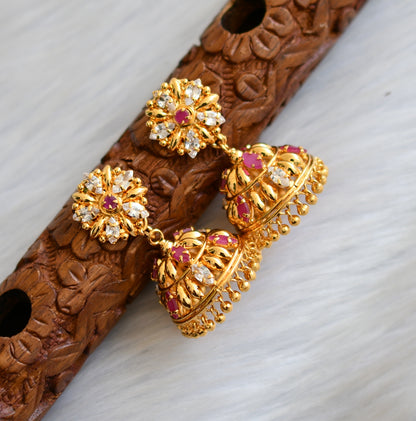 Gold tone ruby-white Kerala style jhumkka dj-40833