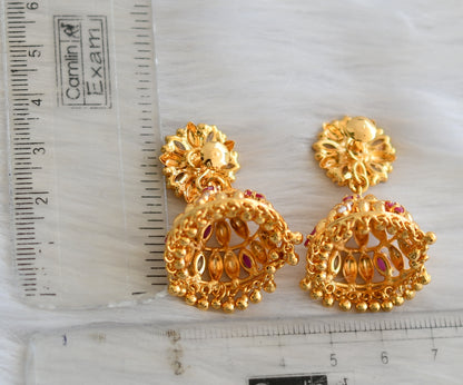 Gold tone ruby-white Kerala style jhumkka dj-40833