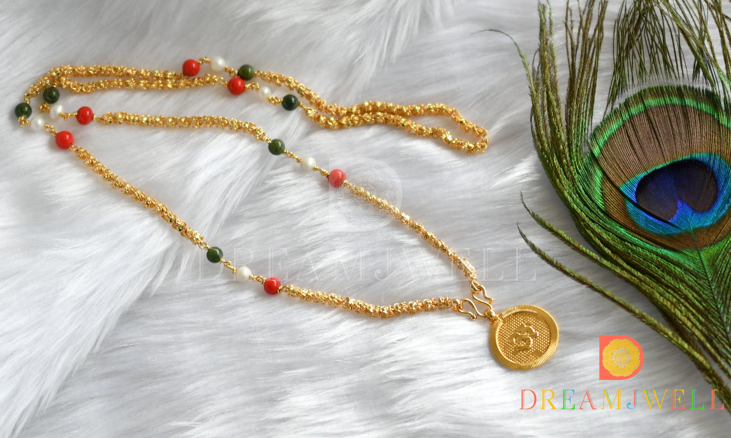 Gold tone green-white-red beads om pendant with chain dj-37700