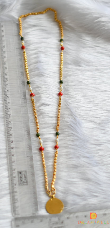 Gold tone green-white-red beads om pendant with chain dj-37700