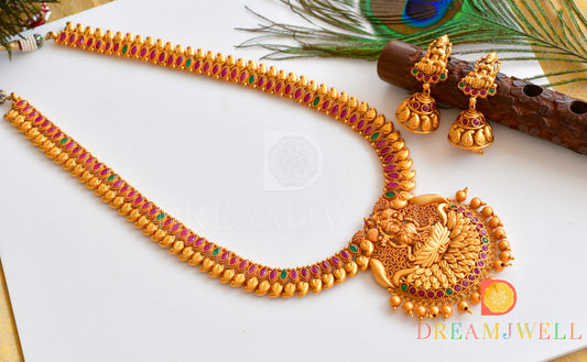 Matte Finish Ruby-emerald Lakshmi Haar Set -dj10372