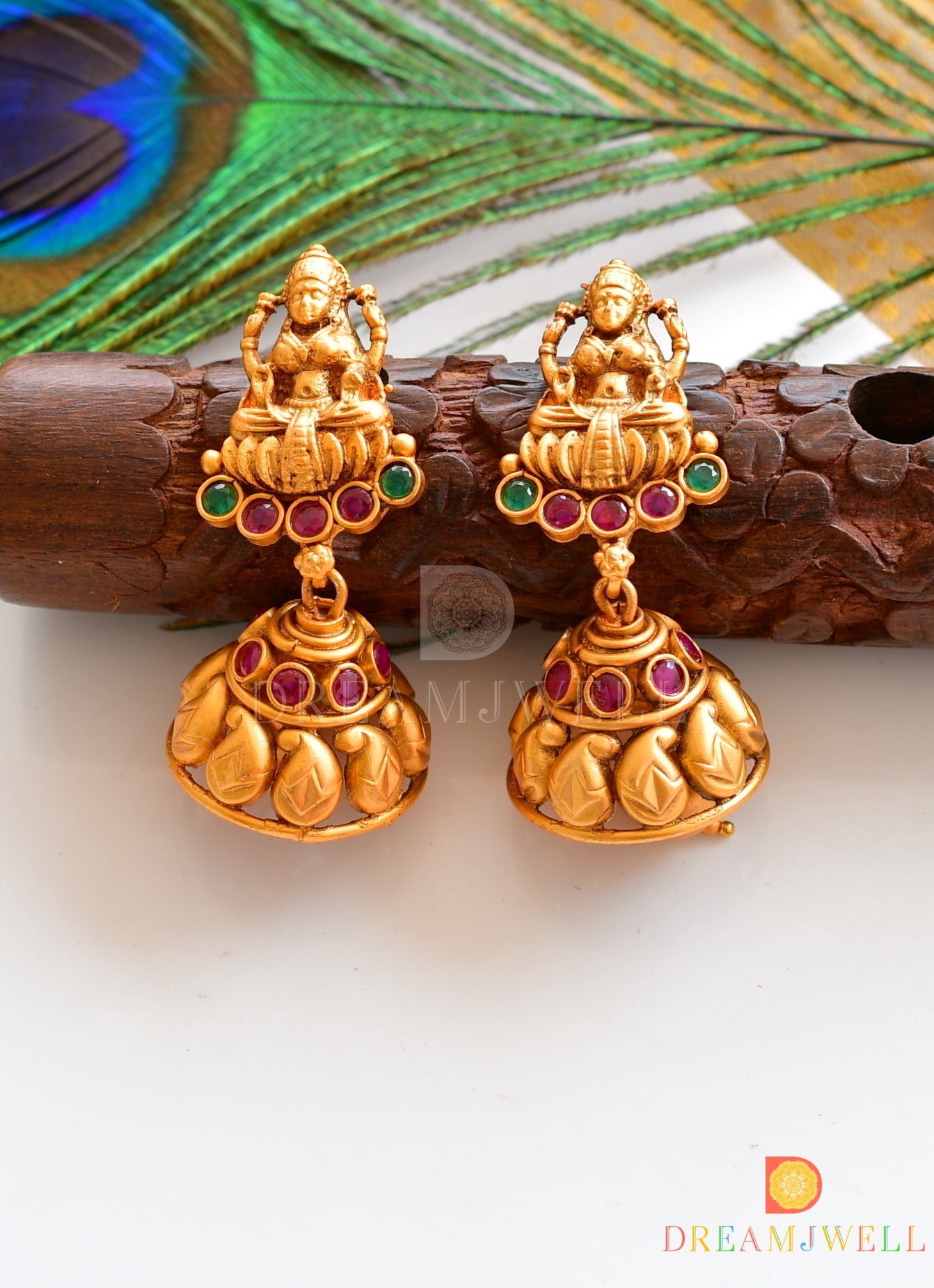 Matte Finish Ruby-emerald Lakshmi Haar Set -dj10372