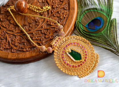 Gold tone pink-green Nagapadam Kerala round pendant necklace dj-37667