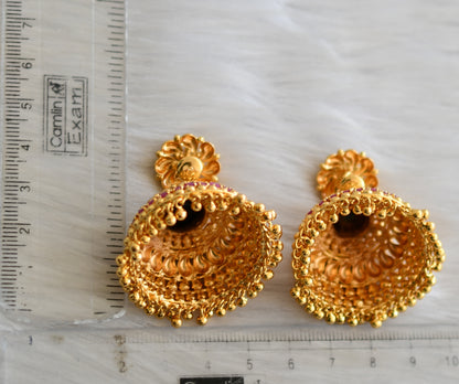 Gold tone pink stone Kerala style jhumkka dj-40841