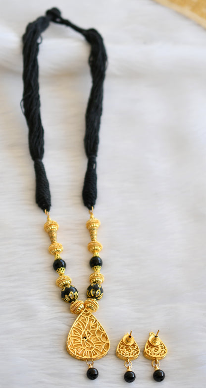 Handmade black meenakari pendant necklace set dj-02518