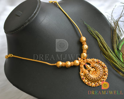Gold tone pink-white stone Lakshmi necklace dj-37669