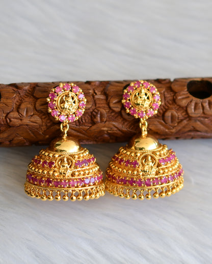 Gold tone pink stone Lakshmi Kerala style jhumkka dj-40843