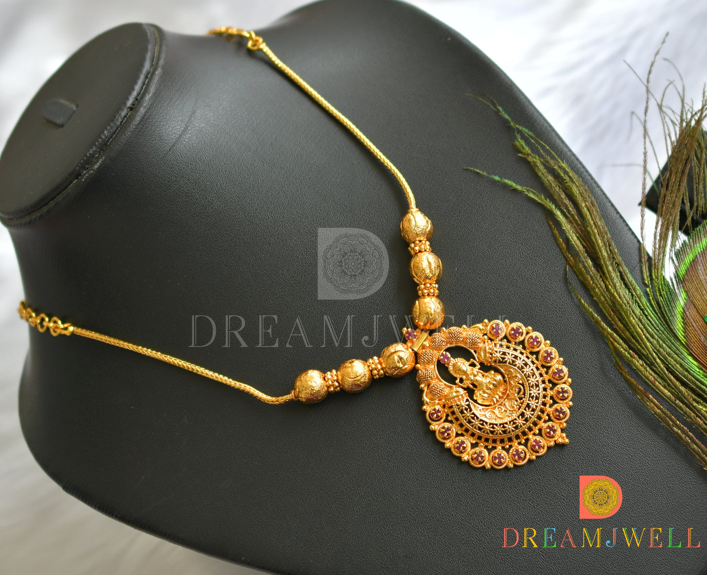 Gold tone pink stone Lakshmi necklace dj-37670