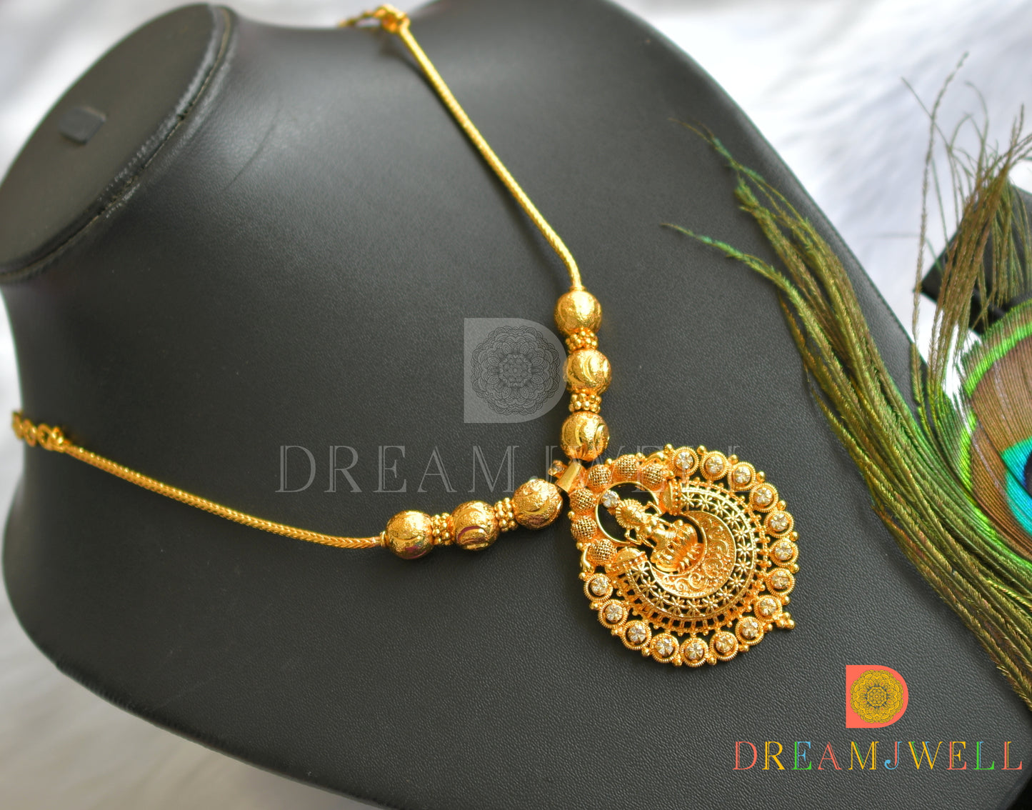 Gold tone white stone Lakshmi necklace dj-37671