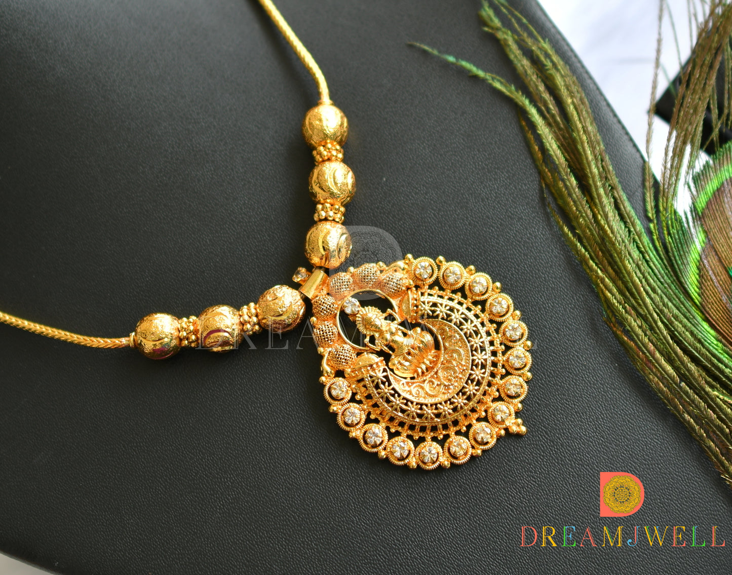 Gold tone white stone Lakshmi necklace dj-37671