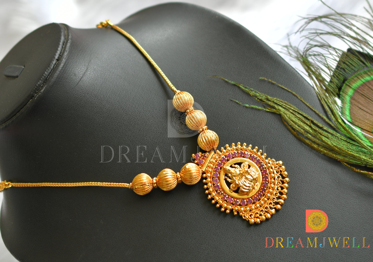 Gold tone pink stone Lakshmi necklace dj-37672