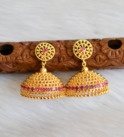 Gold tone pink stone Kerala style jhumkka dj-40845