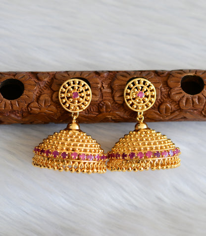 Gold tone pink stone Kerala style jhumkka dj-40845