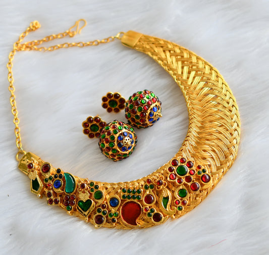 Gold tone handmade kemp-blue-green necklace set dj-24714