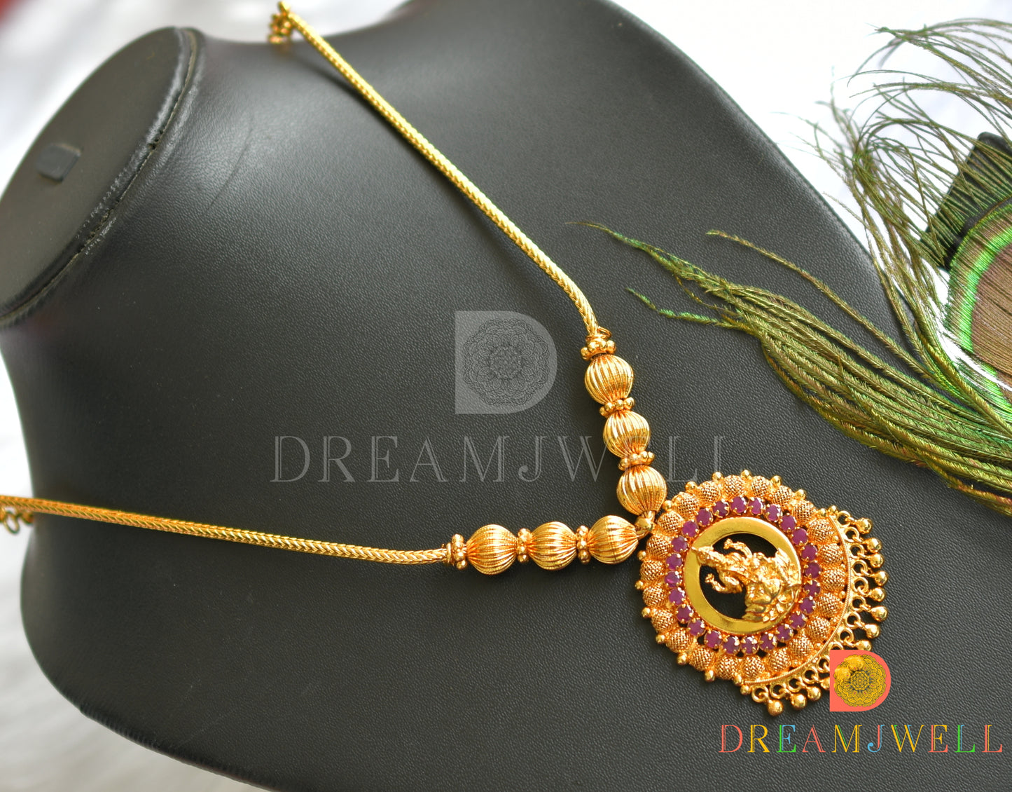 Gold tone pink stone Lakshmi necklace dj-37673