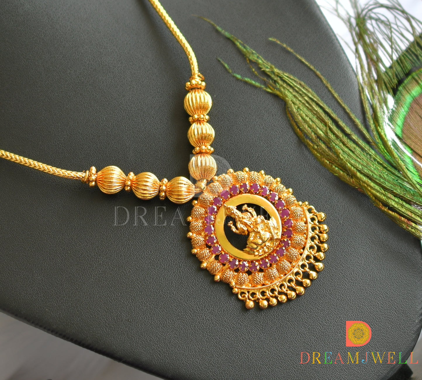 Gold tone pink stone Lakshmi necklace dj-37673