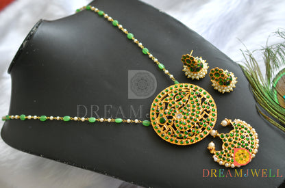 Gold tone green round and moon pendant hand made haar set dj-37695