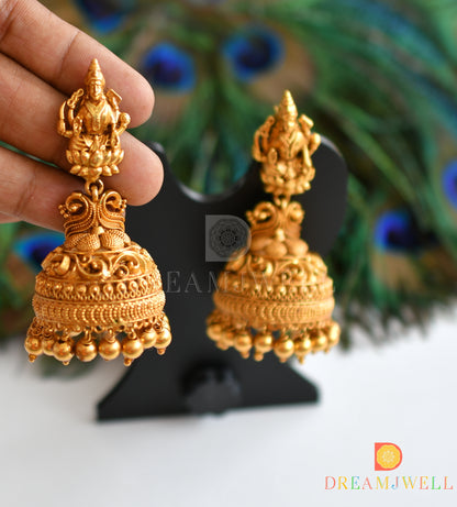 Antique gold tone Lakshmi temple jhumkka dj-14959