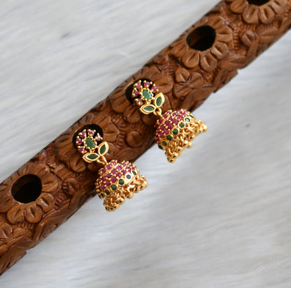 Gold tone ruby-green small jhumkka dj-40859