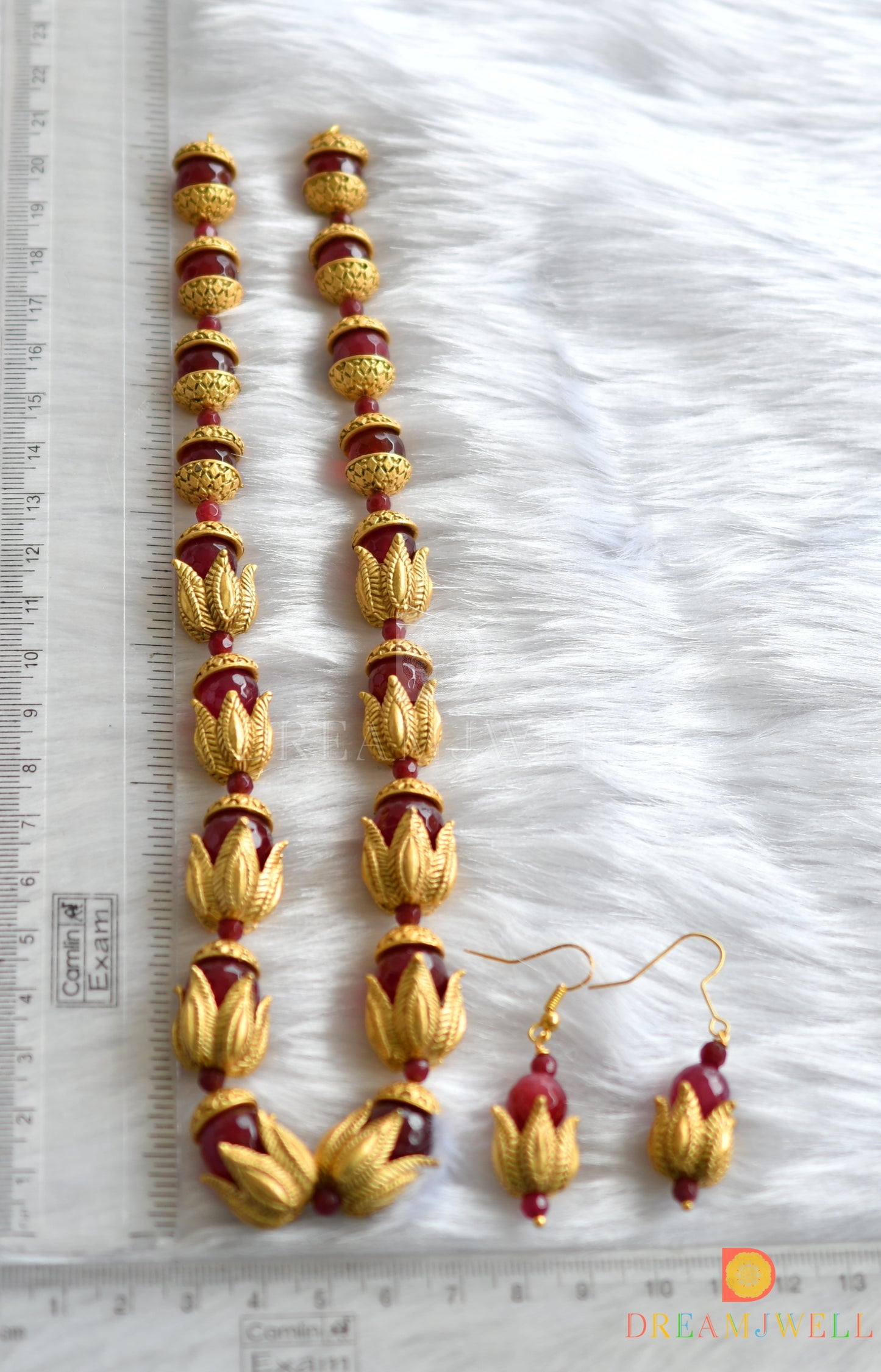 Matte Finish red agates Lotus beaded necklace set dj-37686