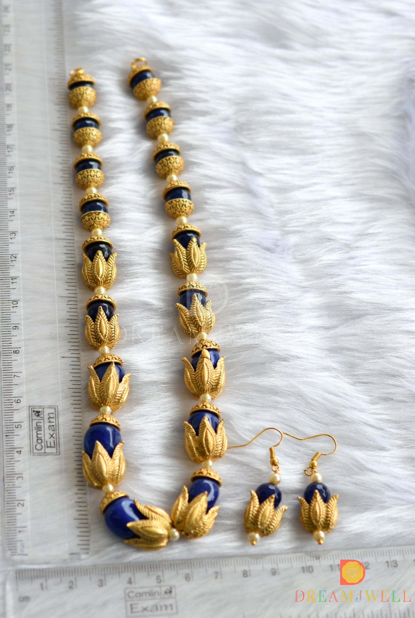 Matte Finish blue agates Lotus beaded necklace set dj-37687