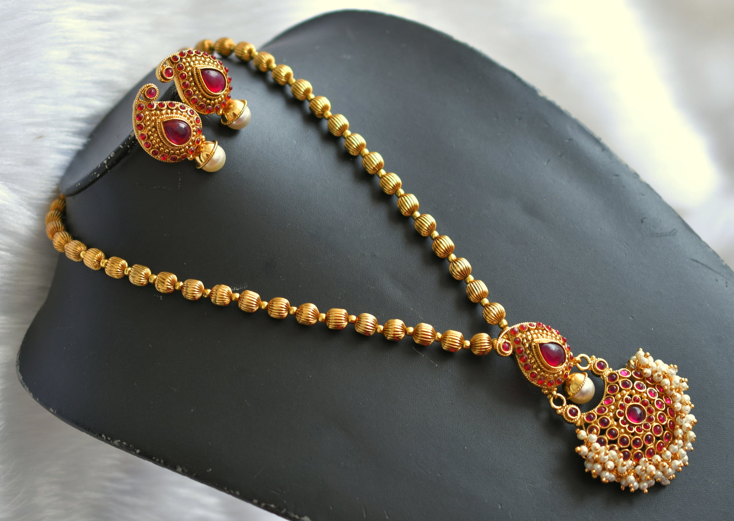 Antique gold kemp pearl cluster mango necklace set dj-16637