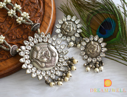 Silver look alike Ma-Durga white stone pearl haar set dj-38481