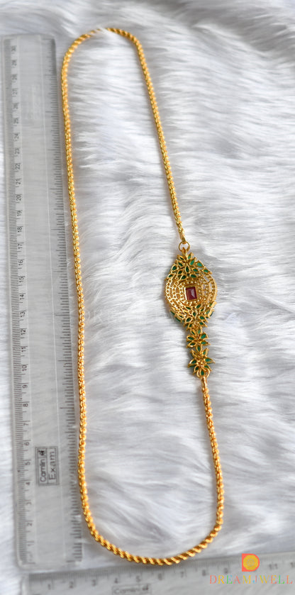 Gold tone cz ruby-white-emerald mugappu chain dj-37696