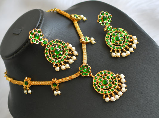Gold tone green necklace set dj-39908