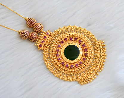 Gold tone pink-green round pendant Kerala style kodi necklace dj-40826