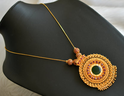 Gold tone pink-green round pendant Kerala style kodi necklace dj-40826