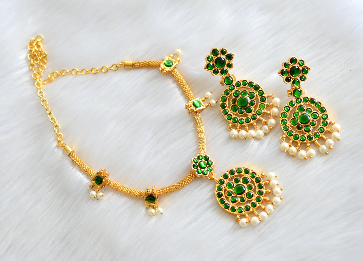 Gold tone green necklace set dj-39908