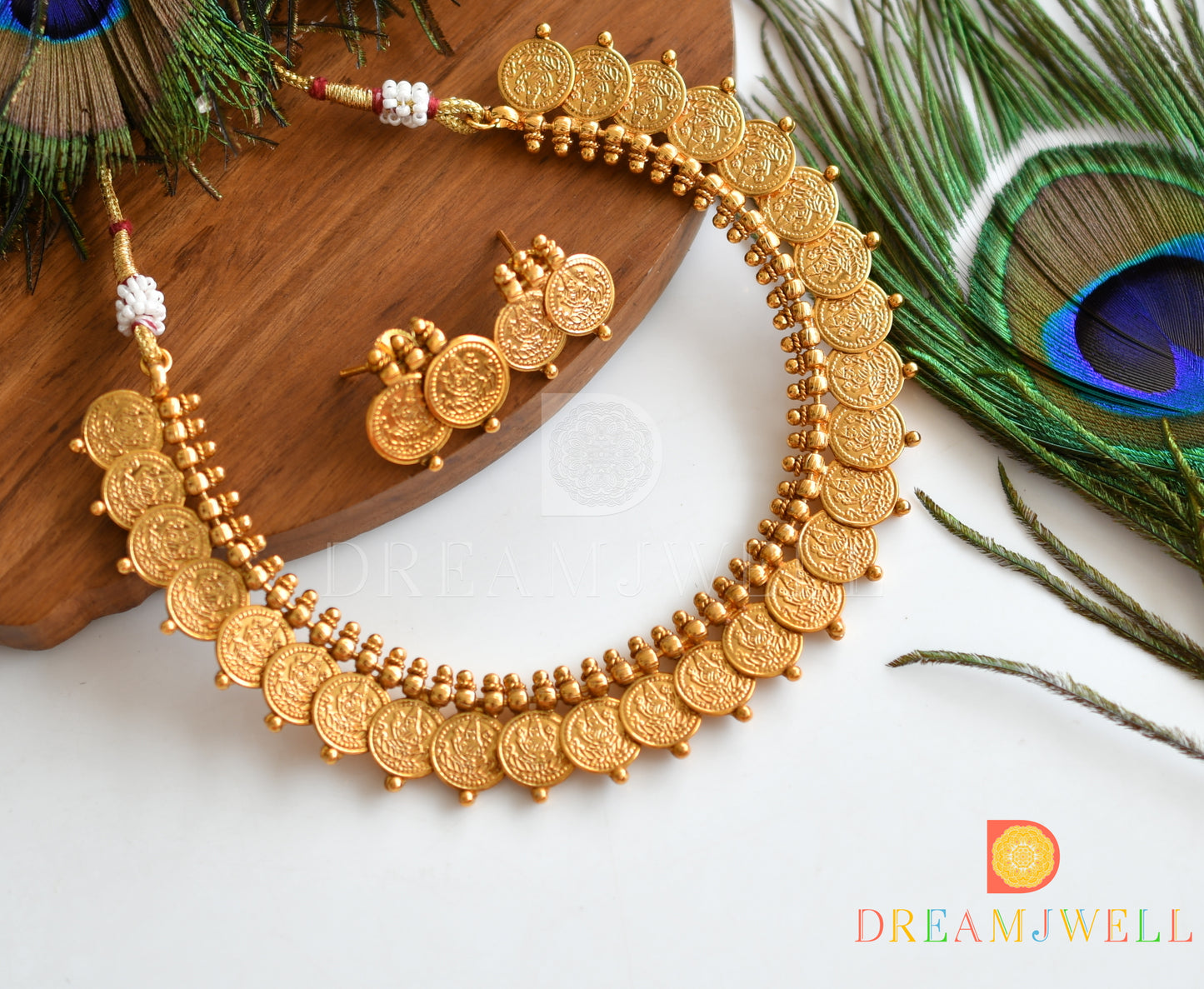 Antique Gold tone Lakshmi coin necklace set dj-36880