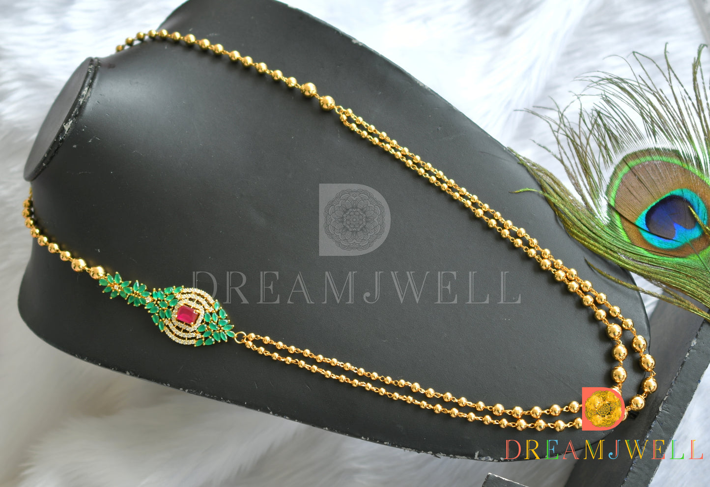 Gold tone ruby-emerald-white double layer haar dj-37697