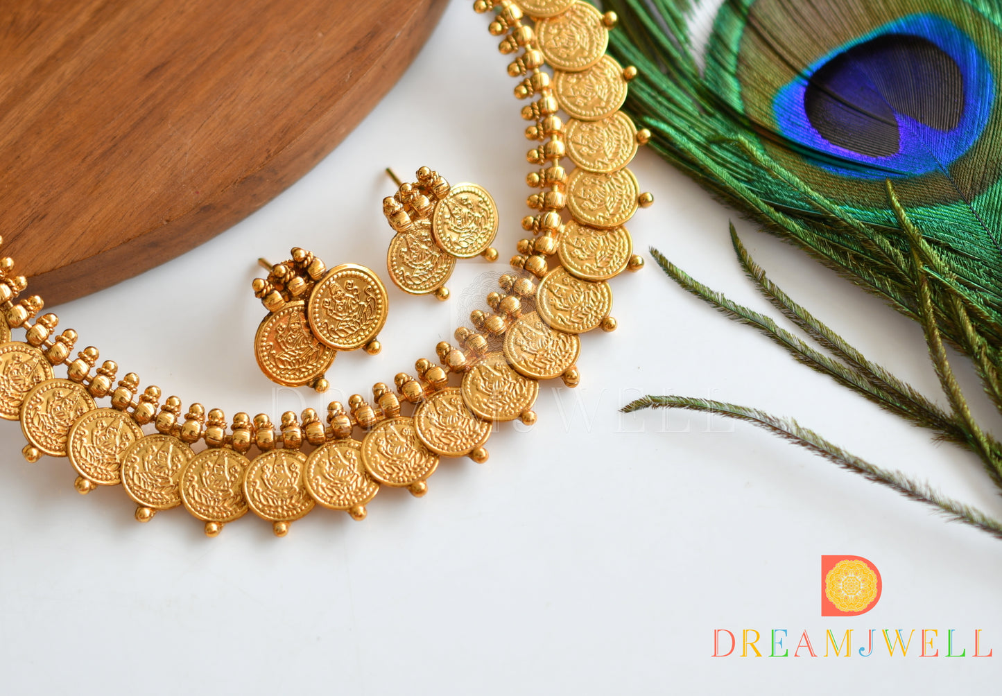 Antique Gold tone Lakshmi coin necklace set dj-36880